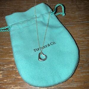 Tiffany & Co. Silver Open Heart Pendant Necklace with Signature Blue Pouch
